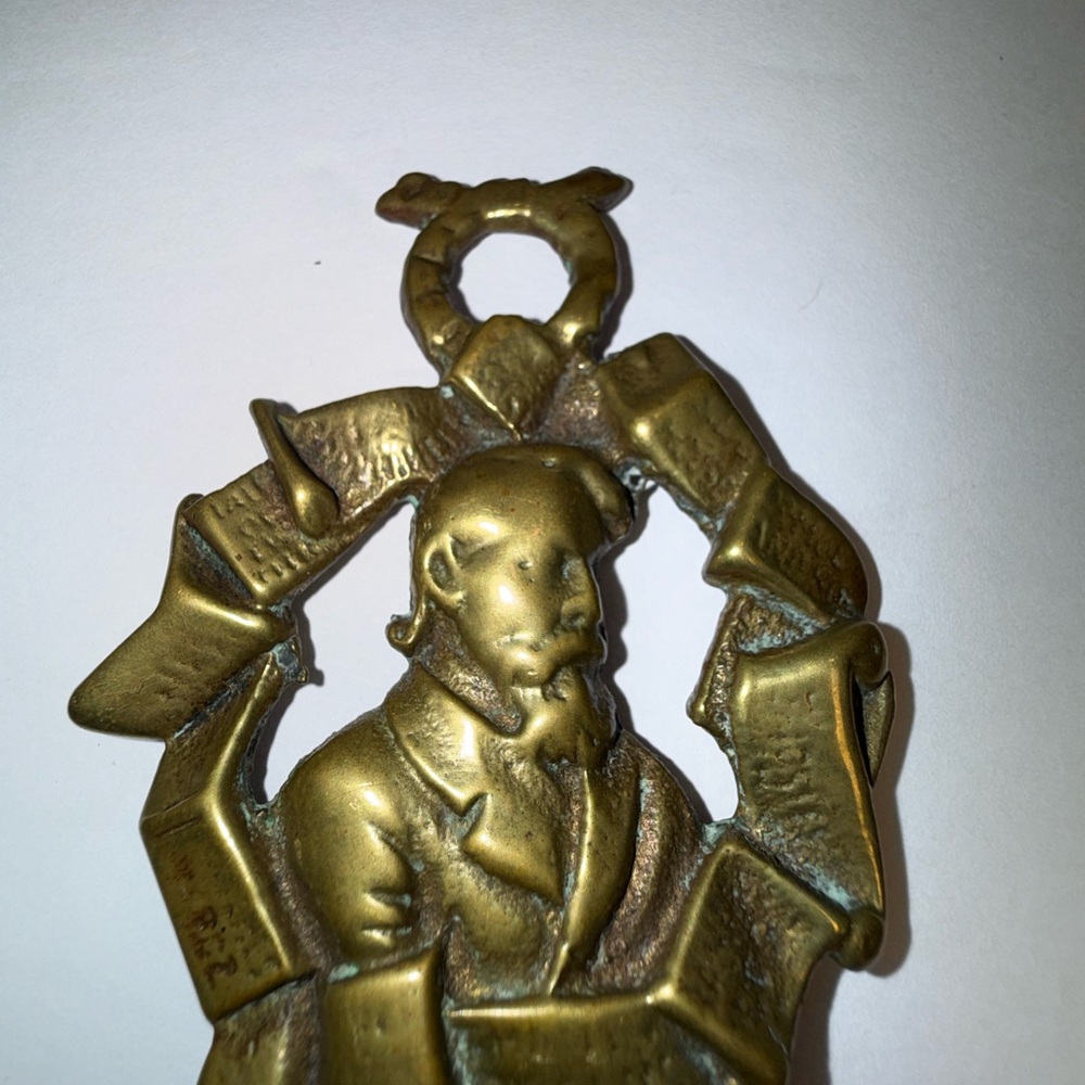 Vintage English Solid Brass Toasting Fork with Man and Building - Picture 6 of 12